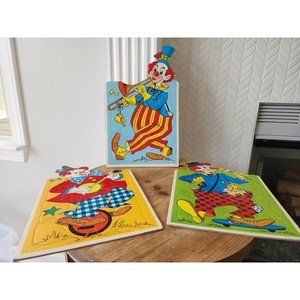 Vintage Set of 3 Warren Built-Rite Puzzles Sta-N-Place Furry Inlaid Tray Puzzles